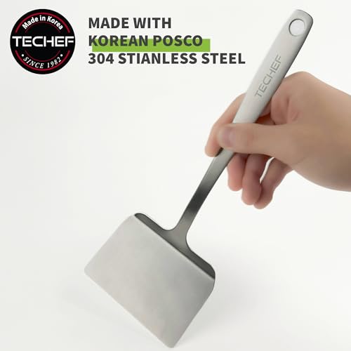 TECHEF - ChefCore 304 Stainless Steel Solid Turner Spatula with Ergonomic Handle, One-Piece Unibody Design, Rustproof & Heat Resistant, 10.5" Serving Utensil – Made in Korea - size: Solid Turner