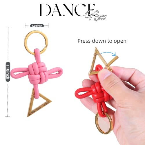Ladies' genuine leather Chinese knot keychain, D-shaped horseshoe shaped car keychain, bag charm pendant - color: Pink