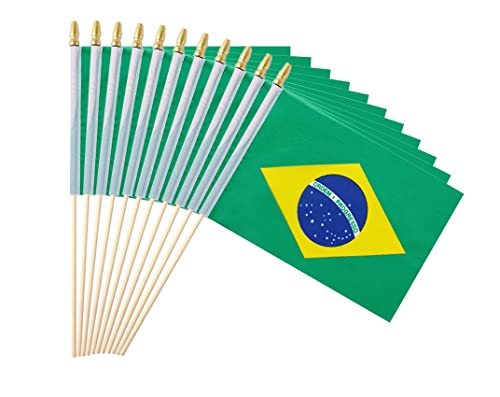 25Pack Small Brazil Flag Handheld Mini Brazilian Flag on Stick 5x8 Inch - color: Brazil