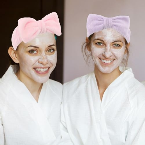 AOPRIE SPA Headbands for Washing Face Makeup Headbands with Bow Hair Band Women Facial Head Band Laurel Wrist Towel Wraps For Shower Face Mask Blue Pink Purple, 12 Pack - color: Blue Pink Purple