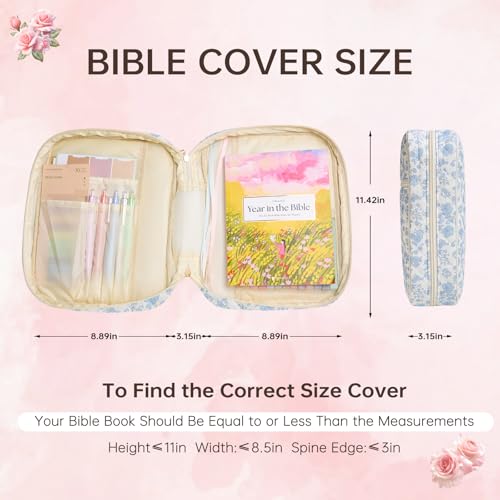 Bible Cover Case for Women Large Bible Cover Bag Quilted Bible Carrying Case for Girls Bible Study Supplies Accessories Christian Gifts for Women (Small Blue Floral, Large) - color: Small Blue Floral