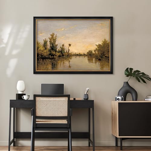 MUDECOR Premium Framed Wall Art Vintage Sunset Horizon Forest Lake Nature Wilderness Illustrations Fine Art Decorative Landscape for Living Room, Bedroom, Office - 26"x36" Black - color: A07-2308-irs21, size: 36"L x 26"W, style: Black Frame