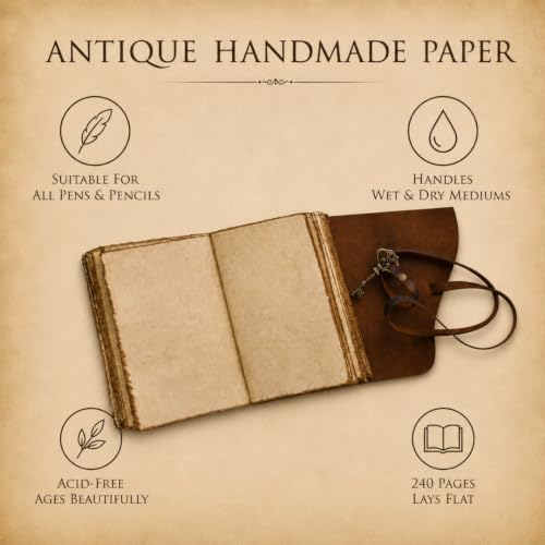 NomadCraftsCo Vintage Leather Journal, Handmade Deckle Edge Paper 240 Pages - color: Vintage Brown, size: 7.5" x 5.5"