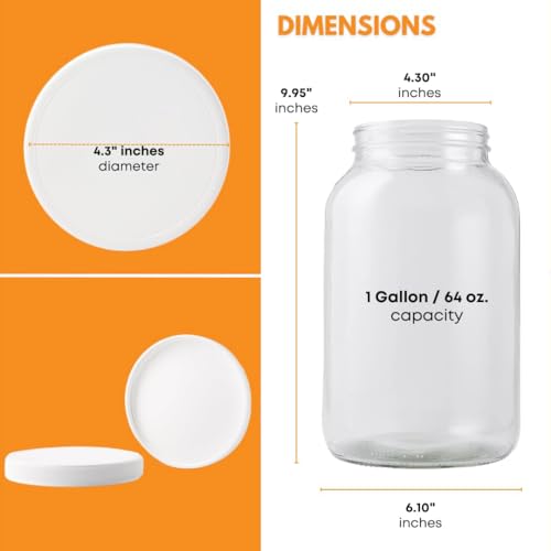 1 Gallon Glass Jar with Lid | Wide Mouth Food Storage and Fermentation Jar - size: 1 Pack