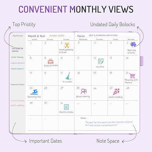 Undated Planner for 2026-2027, Forvencer Weekly Monthly Calendar Planner-A5 - color: Lilac