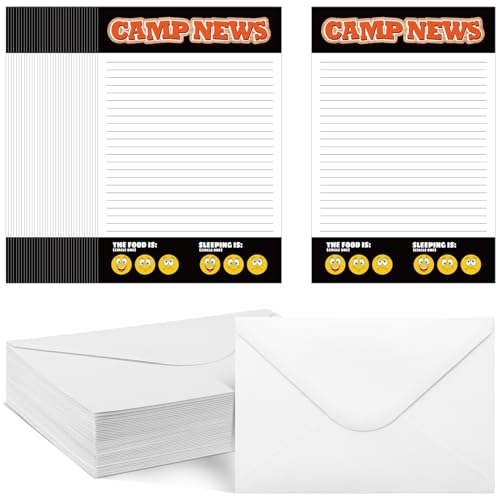 80 Pcs Camp Stationery Paper Envelopes,Black Camping News - style: Black Camping News