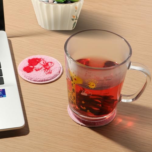 Car Cup Holder Coaster, 2-Pack Drink Coasters for Car Accessories, Car Things Automotive Organization, Desk Use, Men and Women’s Must-Haves, Pink Cherry Felt Inserts Gift for Her - color: Red/Pink
