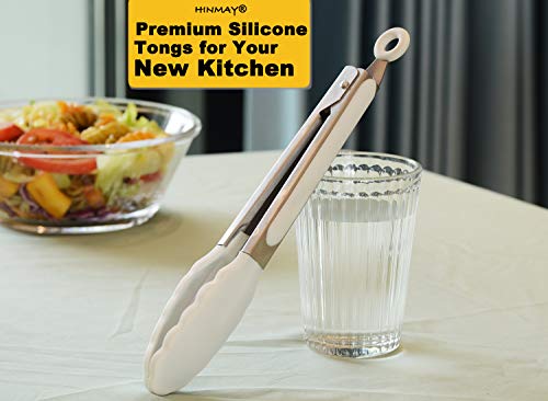 HINMAY Silicone Kitchen Tongs 9-Inch Basics Tongs, Set of 3 (White) - color: White