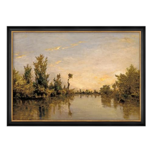 MUDECOR Premium Framed Wall Art Vintage Sunset Horizon Forest Lake Nature Wilderness Illustrations Fine Art Decorative Landscape for Living Room, Bedroom, Office - 26"x36" Black - color: A07-2308-irs21, size: 36"L x 26"W, style: Black Frame
