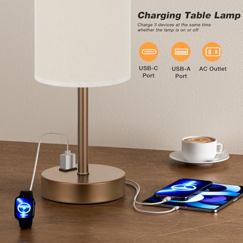 Fenmzee 17.4" Brown Lamp for Bedroom - Dimmable Touch, USB A+C, AC Outlet - color: Beige - Brown, size: 17.4"