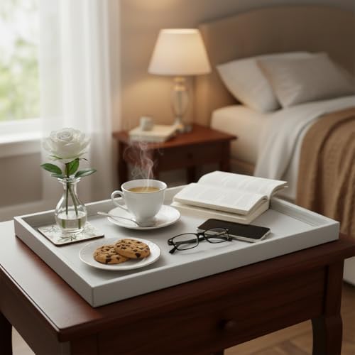 40 * 20 Inch Rectangular Ottoman Tray | Textured PU Leather, Waterproof & Heat-Resistant Storage for Coffee/Dining Tables, Sofa, Bed, Entertainment & Party (Tranquil Beige, 40 * 20in) - color: Tranquil Beige, size: 40" x 20" x 1.1"