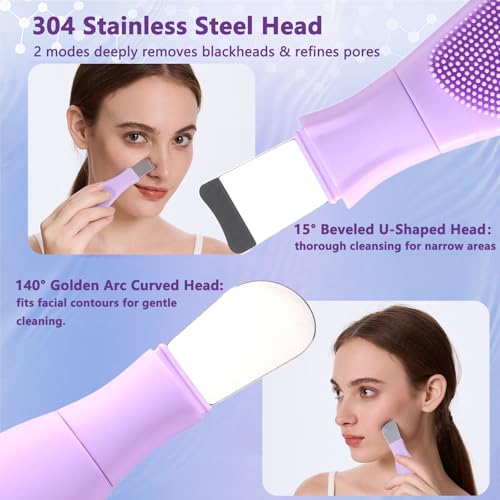 Silicone Face Scrubber Black Head Remover for Face- Appliances for Removing Make-up for Deep Cleansing Blackhead Remover Tools Face Spatula Makeup Removal Washing Brushes Pore Cleaner (Purple) - color: Purple
