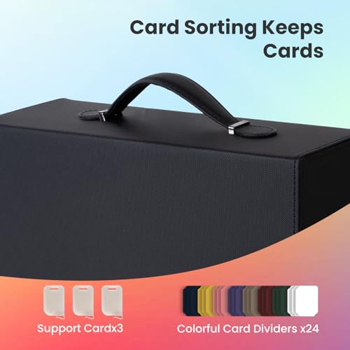 Trading Card Storage Box, 3-Row Deck Case with Handle, 2500+ Card Organizer with 8 Colorful Dividers & 3 Stoppers for MTG TCG PTCG Sports Card, Black & Grey - color: Black & Grey, size: 2500+, with Handle