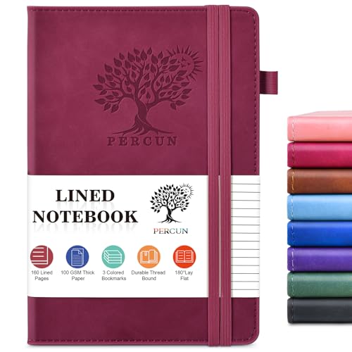 Lined Notebook 5.9"x8.5", Hardcover Leather Journal for Women Men,160 Pages - color: Wine red, size: Lined Page