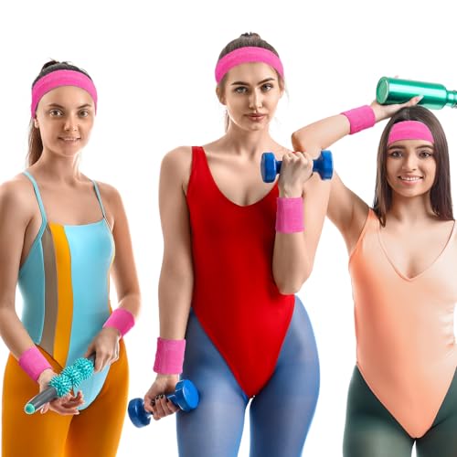 Sweatbands and Wristbands Set, Women, Men - color: Neon Pink