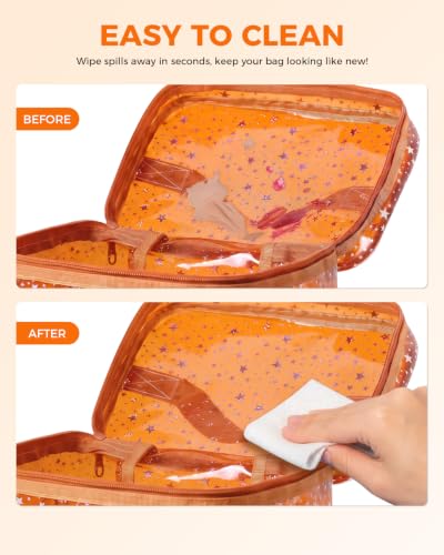 Star Clear Makeup Bag, Waterproof Travel Cosmetic Bag Toiletry bag,Orange - color: Orange
