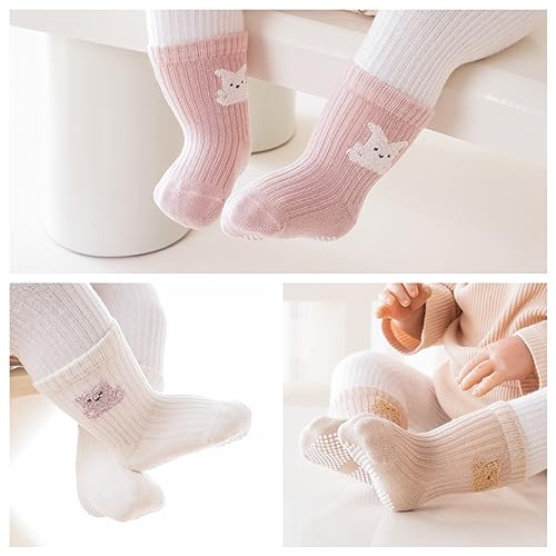 J Poqobog Baby Non Slip Grip Crew Socks,Toddler Boys Socks Girls Cotton - color: Girls, size: 3-5T