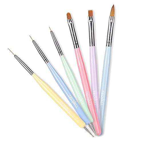 TEOYALL 6Pcs Nail Art Brushes, Gel Nail Polish Painting Liner and Dotting - color: Multicolor