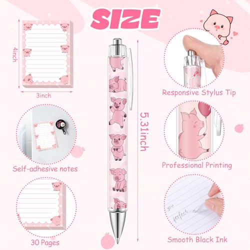 Eaasty 20 Pieces Pink Pig Gift Set Sticky Notes with Piggy Pens, Pencil Bags Makeup Bags, 3 x 4 Inches Cute Note Pads, Funny 1.0 mm Ballpoint Pens, Office Supplies for Women - style: Pink Pig