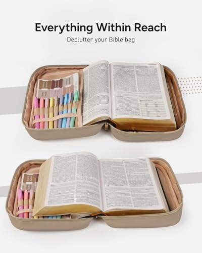 BellaHold Bible Cover Case for Women Quilted Bible Case with Handle Strap - color: Desert Taupe, size: XL