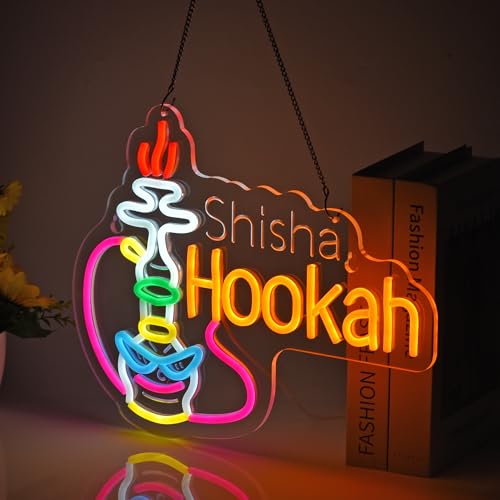 Hookah Neon Sign,Shisha Smoke Vape Bar LED Light Wall Decor Sign - color: Orange-HOOKAH