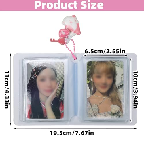 3 Inch Photocard Album Mini Photo Album, Love Heart Hollow Photocard Id Holder 40 Pockets With Pendant (Light pink) - color: Light pink