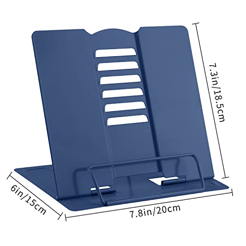 MSDADA Book Stand Metal Reading Rest Book Holder Adjustable Cookbook Documents Holder Portable Sturdy Bookstands for Recipes Textbooks with Page Clips Birthday Gifts for Girls Mom Students(Royal blue) - color: Royal Blue