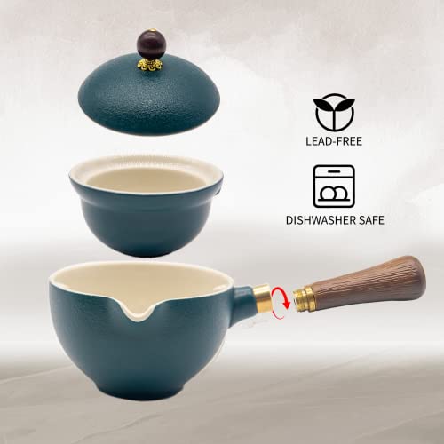 LURRIER Porcelain Chinese Gongfu Tea Set,Portable Teapot Set with 360 Rotation Tea maker and Infuser,Portable All in One Gift Bag for Travel,Home,Gifting,Outdoor and Office (Green) - color: Green