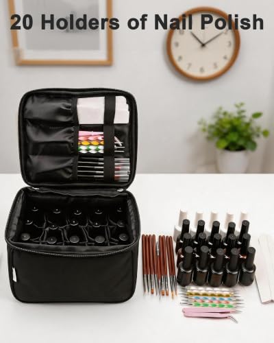 Meiiy Nail Polish Bag Nail Art Set Organizer Nail Polish Travel Case Nail Tool Bag With Compartment Gift for Women (black)
