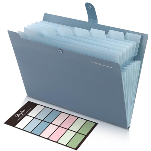 SKYDUE Expanding File Organizer with 8 Pockets, Accordion File Folders with Labels, Portable Document Paper Bill Receipt Organizer, Home College School Office Supplies, Letter Size, Blue - color: Haze Blue