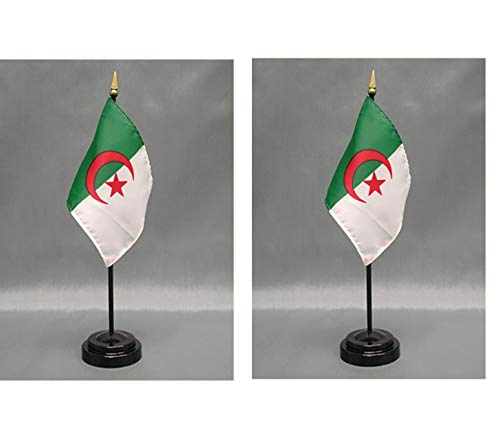 2 Algeria Mini Desk Flags with Stands for Office or Tabletop Display - color: Algeria