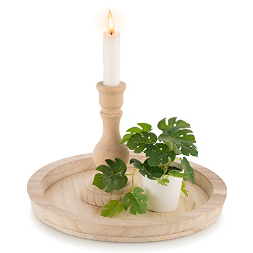 Hanobe Unfinished Round Wooden Craft Trays for DIY Decorative Plate - color: Natural Wood
