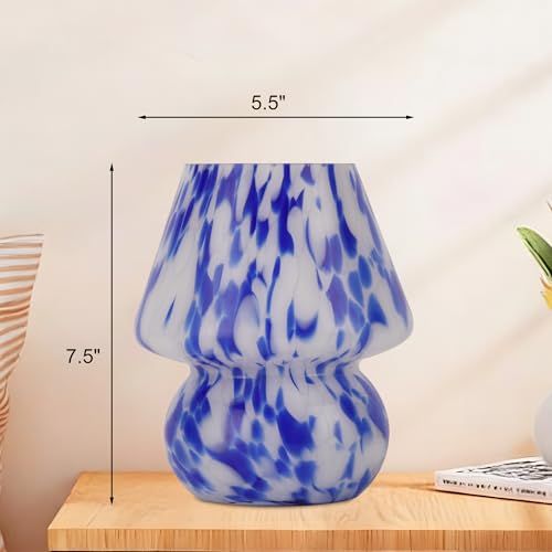 Mushroom Lamp, Blue&White, Small Glass Bedside Lamp - color: Blue&White
