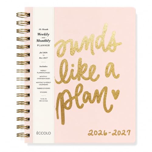 WORLD TRAVELER Academic Planner School Organizer Jul 2026-Dec 2027, 7"x9" - color: Pink Gold