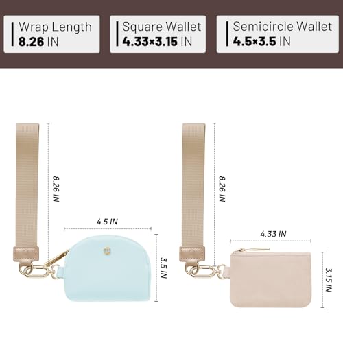Keychain Wallet Mini Zip Around Wristlet Wallets for Women Detachable Dual Pouch Wristlet Portable Coin Purse Small Wallets - color: Light Beige-Blue + Gold