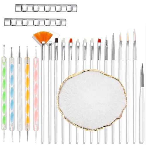 23 Piece Nail Art Tools Set Resin Nail Art Palette Nail Art Brush 2-way Acrylic Silicone Engraving Pen Dotting Pen Tools DIY Home Salon Makeup Display Board Nail Art Kit (White) - color: White