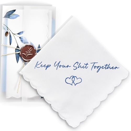 Wedding Handkerchief, Something Blue for Bride, Mother of Bride Gift - color: Keep Your Shit Together, style: Blue Olive Leaf