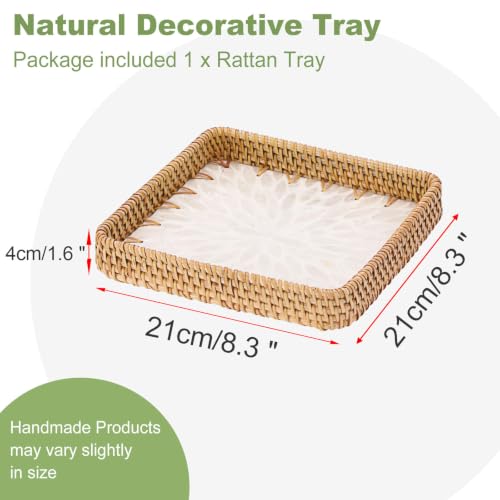 Small Wicker Tray, Handwoven Rattan Key Basket for Entryway Table - color: White, size: 8.3" x 8.3" x 1.6"