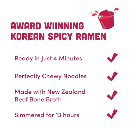 OTOKI Jin Ramen Spicy Korean Instant Ramen, 13-Hour Simmered Beef Bone Broth, Bold Spicy Flavor, Ready in 4 Minutes, 4.23 oz (Pack of 18)