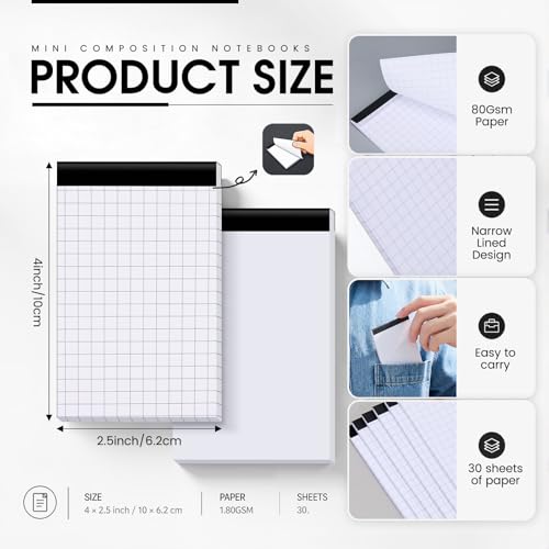 Resurhang 50 Pcs Small Legal Pads 4" x 2.5" Mini Grid Notepads Bulk - style: Grid