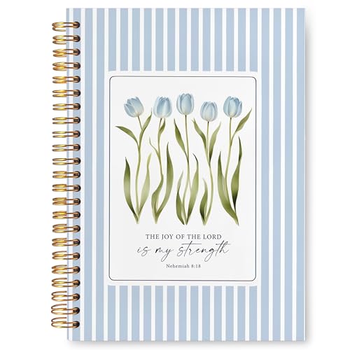VIIJJUE Blue Tulip Floral Christian Notebook Journal, Tulip Floral Christian Gifts, Blue Notebook Office Supplies, Nehemiah 8:18 Bible Verses Scripture Religious Hardcover Spiral Journal 5.5x8.3 Inch - color: tulip