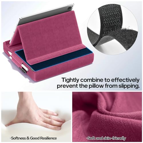 KDD Tablet Pillow Stand, Multi-Angle Viewing Ipad Holder for Lap, Bed and Desk, Foldable Soft Pad Dock with Stylus Mount Compatible with Ipad Pro 12.9, 10.5, 11, Air, Mini, Phones, Books, E-Reader - color: Purple