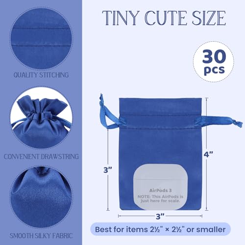 30Pcs Small Satin Gift Bags, 3x4 Blue Cloth Drawstring Pouch - color: Blue, size: 3×4 in