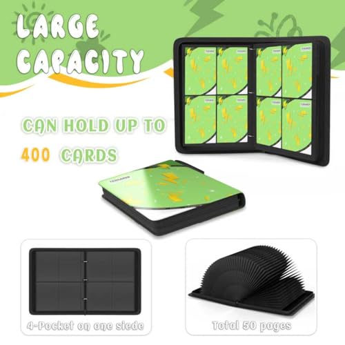 Trading Card Binder 4 Pocket,Card Binder 400 Pockets,Card Book Holder Cards with 50 Removable Sleeves,3-Ring Zip Design MTG/TCG/Sport Collectible Trading Card Albums Gifts for Boys and Girls(Green) - color: Green, size: Small