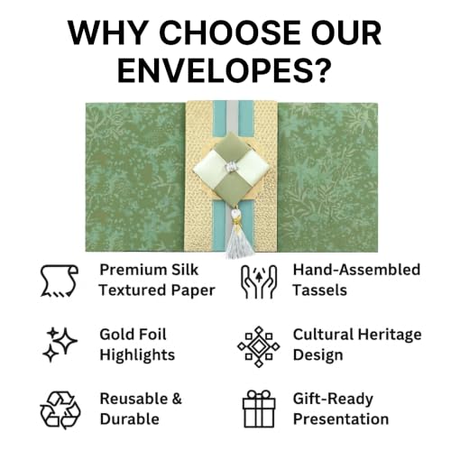 Korean Traditional Money Envelopes – Hanbok & Jogakbo Cash Gift Holders with Tassel (Jade Sky Trio) - color: Jade Sky Trio