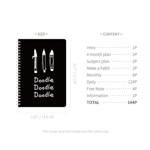 Monolike Little Doodle 4 Month Study Planner, Tools - Academic Planner, Weekly & Monthly Planner, Study plan - color: Little Doodle - Tools