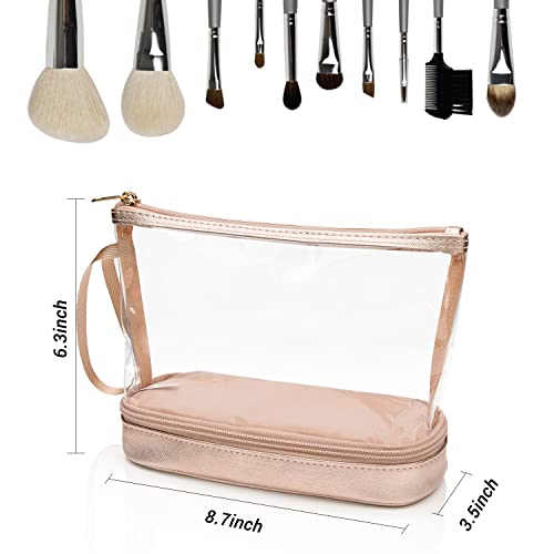 Clear Makeup Bag with Brushes Compartment Travel TSA Approved Toiletry Bag - color: 03-rose gold clear