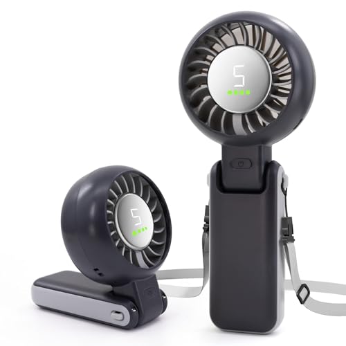Portable Handheld Turbo Fan Foldable Personal Fans, 5 Gear Wind, 4000mAh Rechargeable Battery Operated, Up to 16 Working Hours, 3 IN 1 Small Hand Held Fan for Travel, Camping, Beach (Black) - color: Black