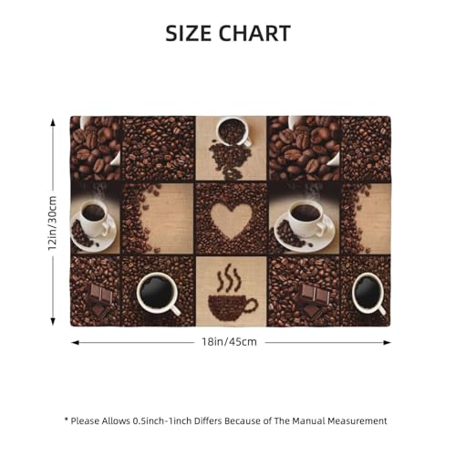 Coffee Print Placemats - Rectangle Modern Art Cup and Bean Abstract Heart Design - Linen Place Mats Set of 4 for Dining Room, Kitchen, Living Room, Party - color: Coffee-1, size: 12x18"Placemats x4