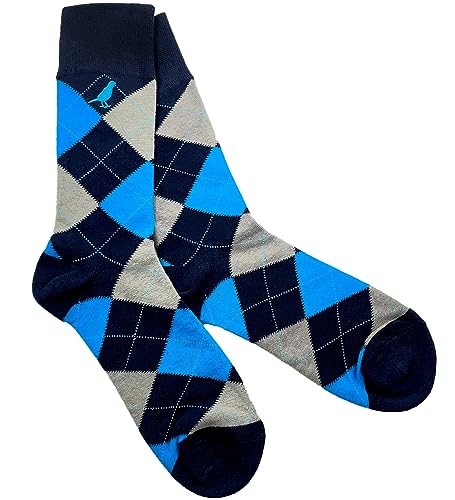Men’s Cotton Crew Dress Socks – Ultra-Soft, Breathable, Everyday Comfort – Argyle Collection - color: Navy & Blue